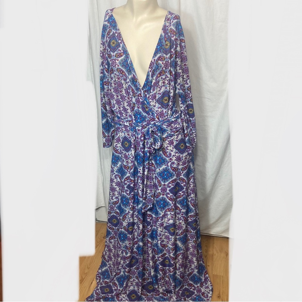 Ella Samani wrap dress paisley psychedelic pattern size 2X blue purple